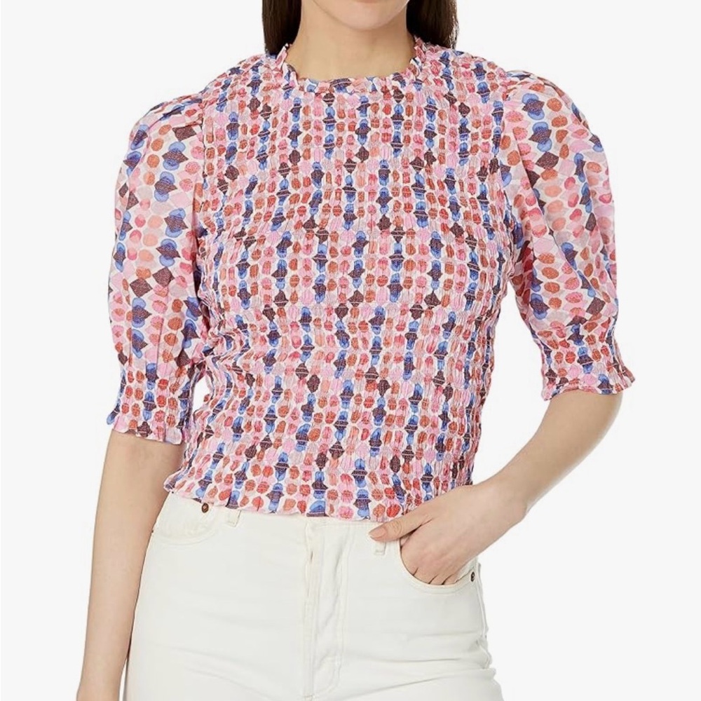 NIC+ZOE Multicolor Textured Blouse 100% Cotton.